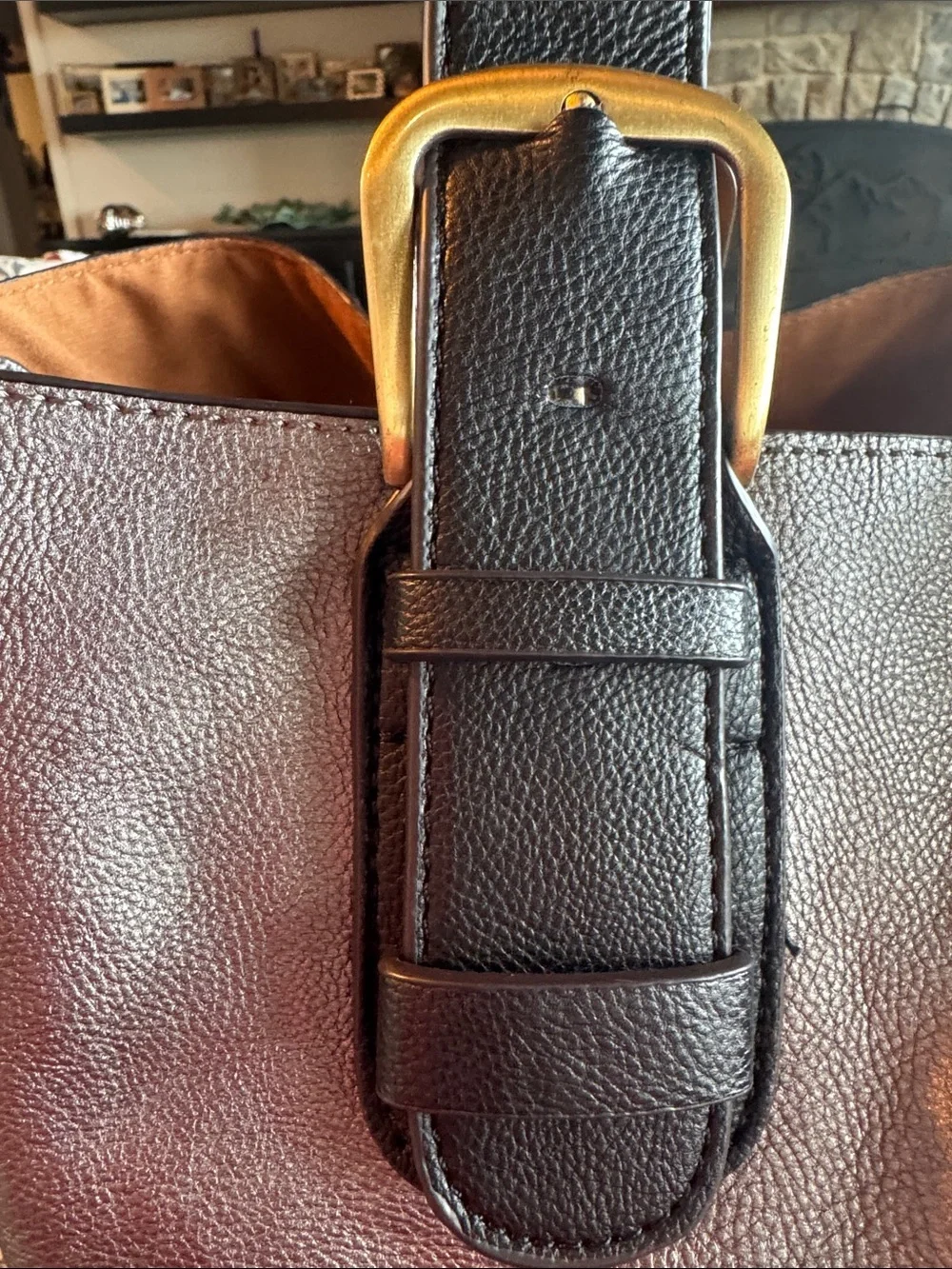 Joy Susan Faux Leather Hobo Handbag Brass Plated Hardware belt brown satchel